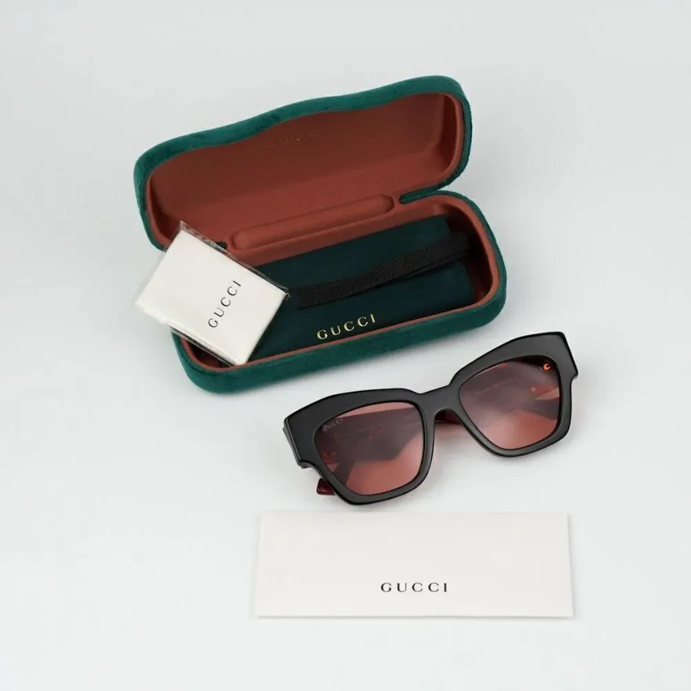 NEW Gucci GG1422S 005 Black Havana Rust Square Women Sunglasses GG 1422S